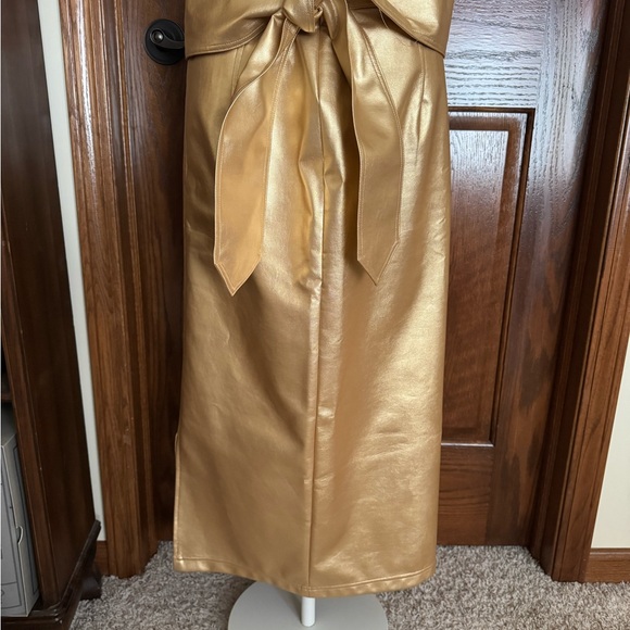 Pre-owned HUNTER BELL New York Size 2 Gold Metallic Faux Leather Maxi Skirt - Picture 1 of 10